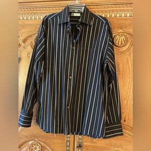 Bachrach Black snd Tan Large Striped Men's Shirt
